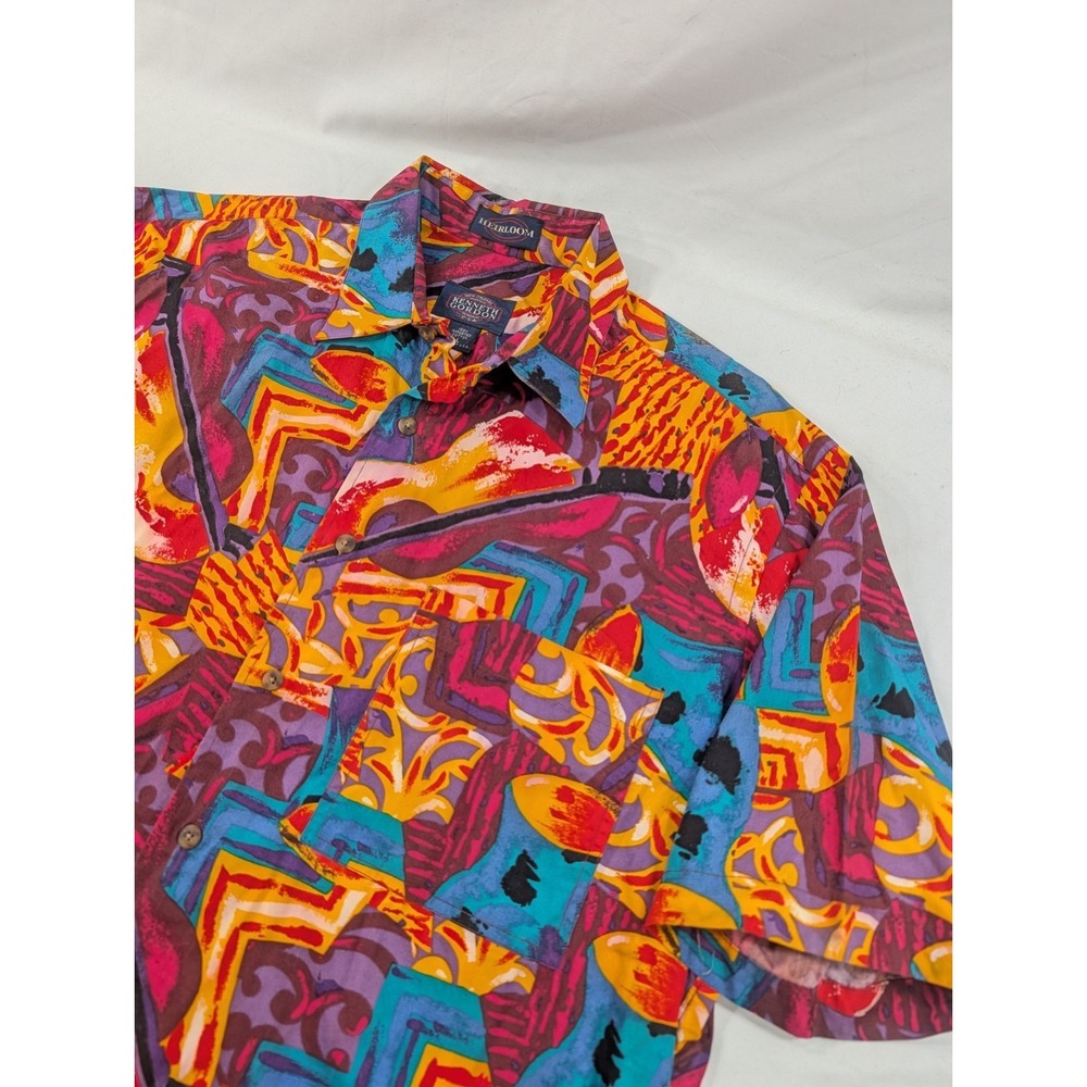 Vtg Kenneth Gordon Shirt Button Up Abstract Floral NOLA Linen 80s 90s Y2K USA L